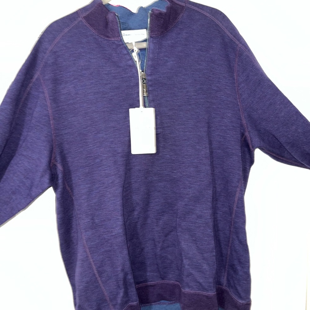 New Tommy Bahama Flipsider Reversible Half Zip (Grape Royal Heather/LG)